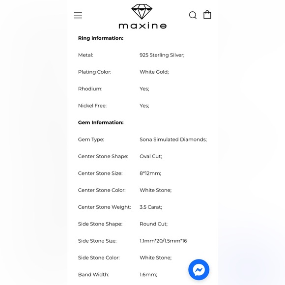Maxine Jewelry Oval Cut Sona Simulated Diamond 3.5 carats - Picture 4 of 4